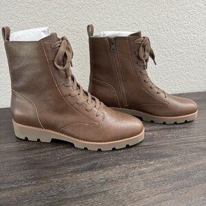 Vionic "Lani" Vintage Greige Leather Combat Boots